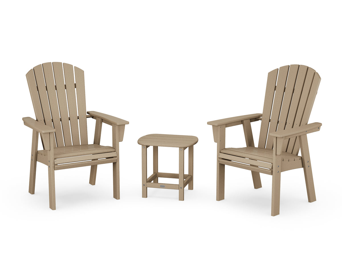 POLYWOOD Nautical 3-Piece Curveback Upright Adirondack Chair Set in Vintage Sahara