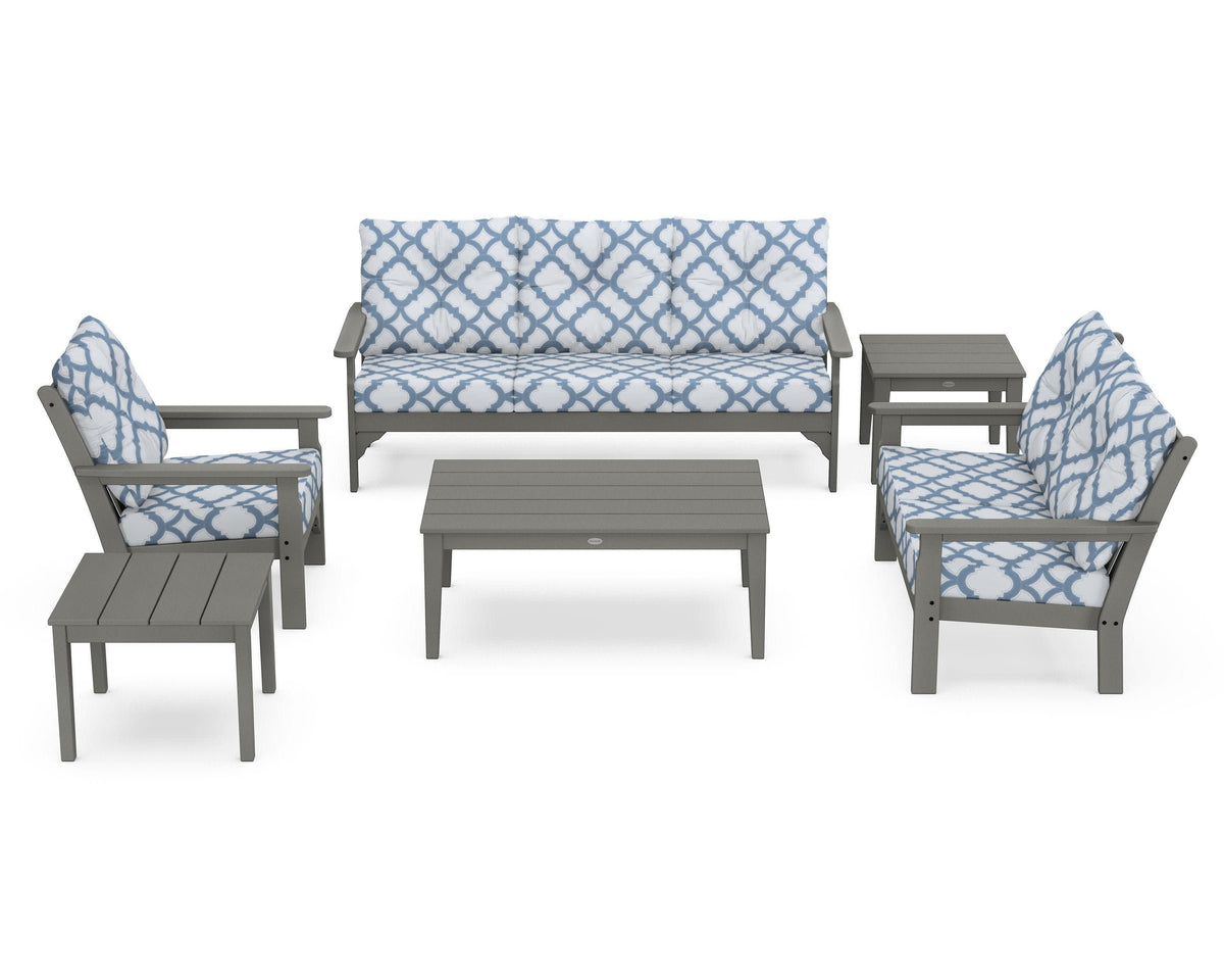 POLYWOOD Vineyard 6-Piece Deep Seating Set in Slate Grey / Trellis Sky Blue