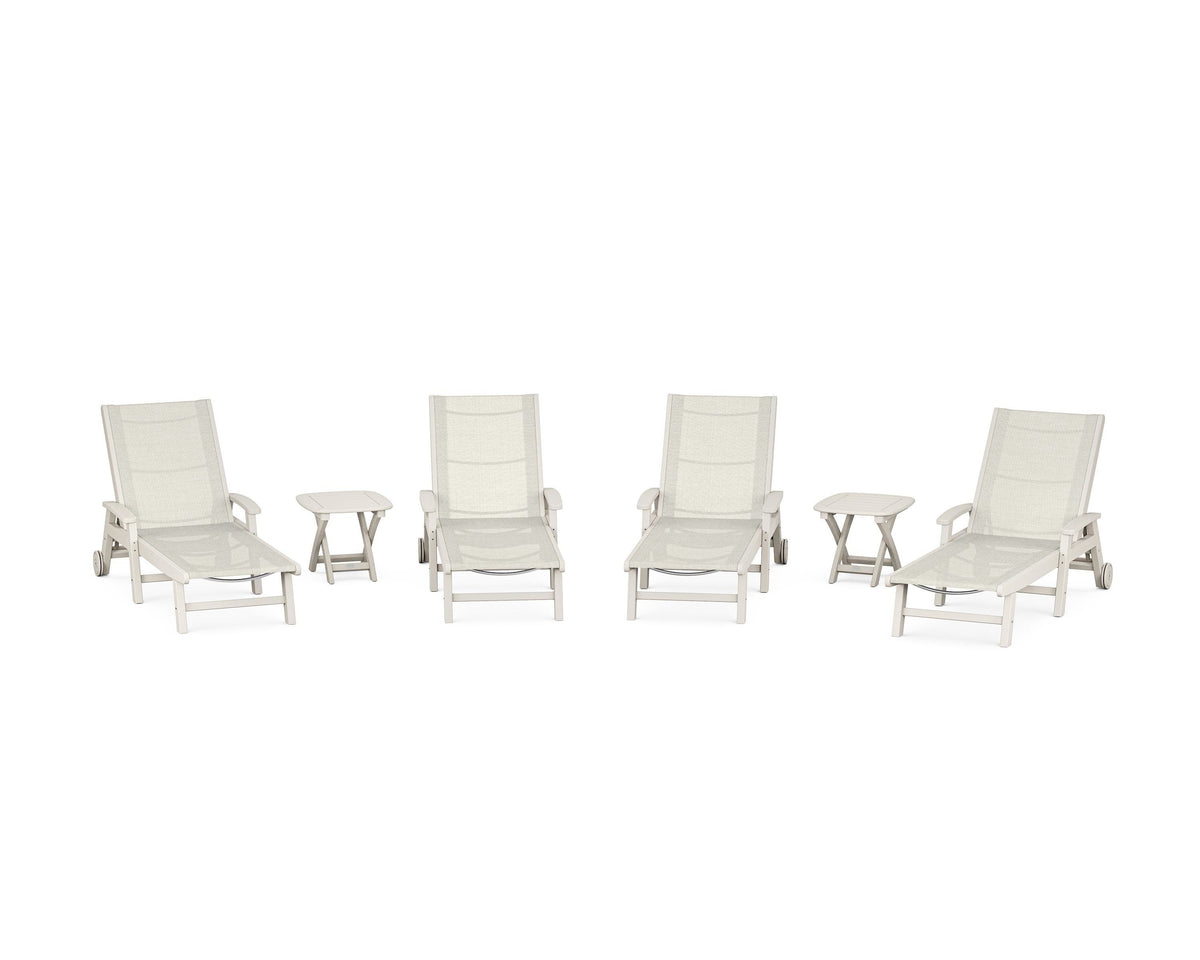 POLYWOOD Coastal Chaise 6-Piece Set with Wheels in Sand / Parchment