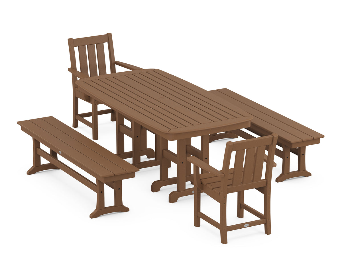 POLYWOOD Oxford 5-Piece Dining Set with Benches in Teak