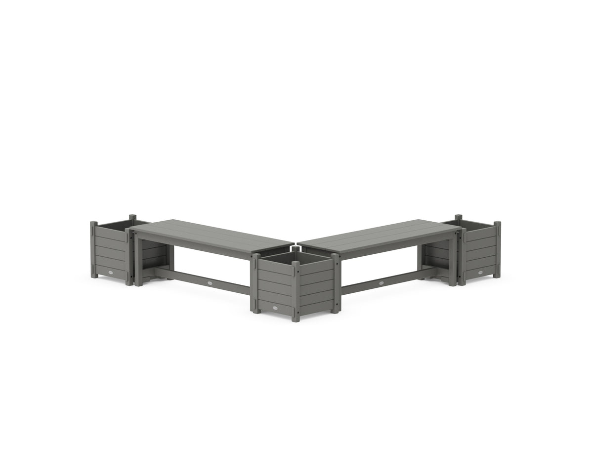POLYWOOD 48" Nautical L-Shaped Planter Bench Corner Set in Slate Grey