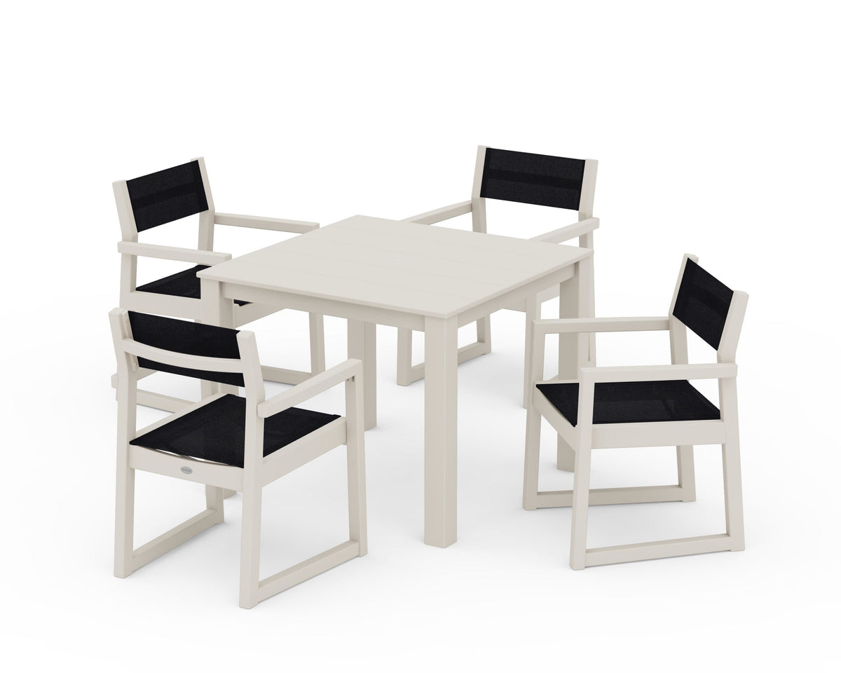 POLYWOOD EDGE Sling Arm Chair 5-Piece Parsons Dining Set in Sand / Black