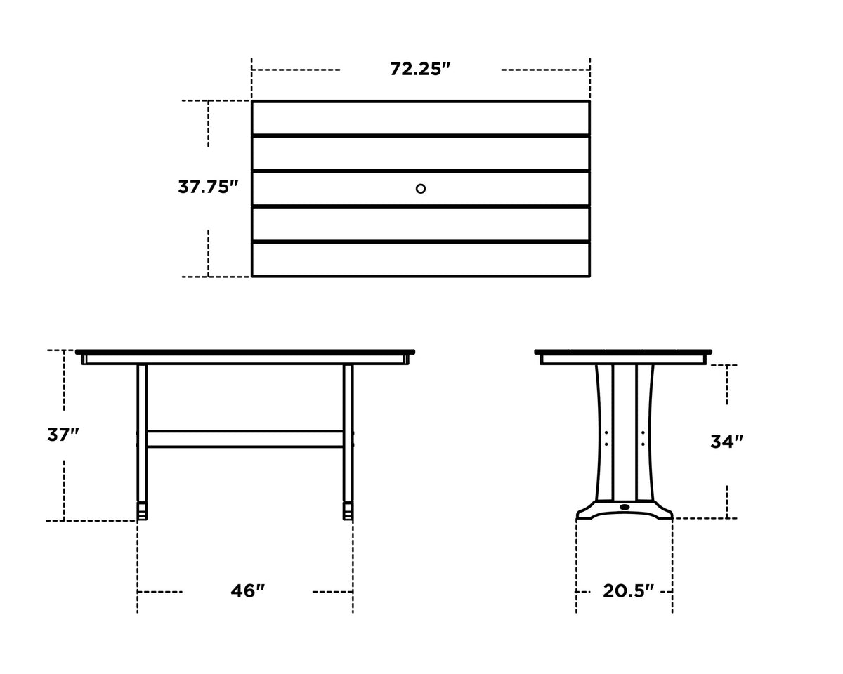 POLYWOOD Farmhouse Trestle 37" x 72" Counter Table dimensions