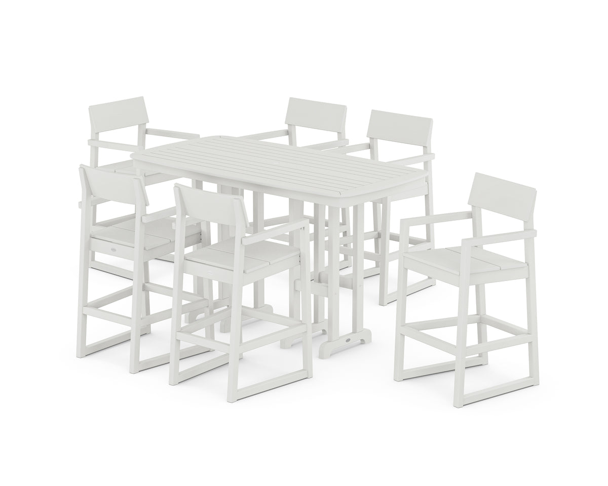 POLYWOOD EDGE Arm Chair 7-Piece Bar Set in Vintage White