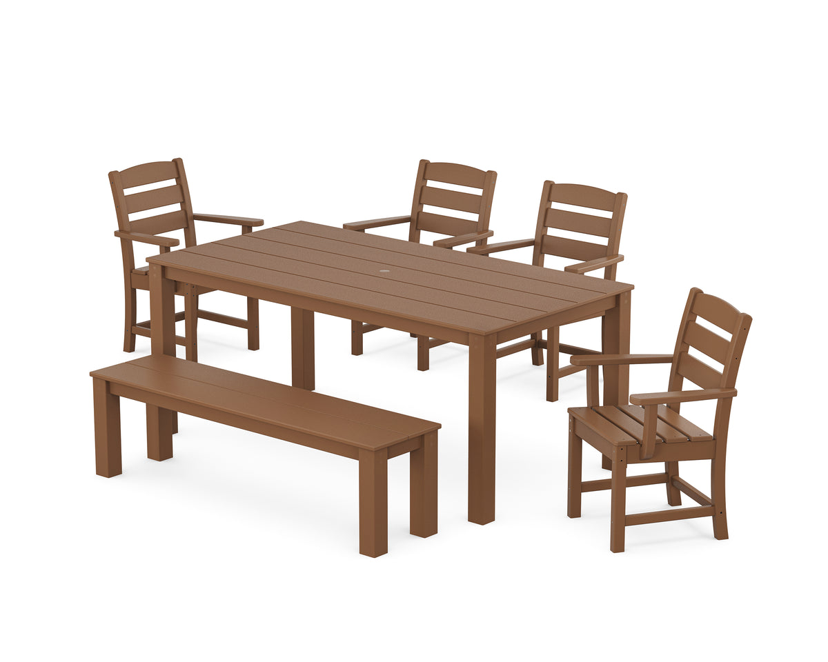 POLYWOOD Lakeside 6-Piece Parsons Dining Set with Bench in Teak