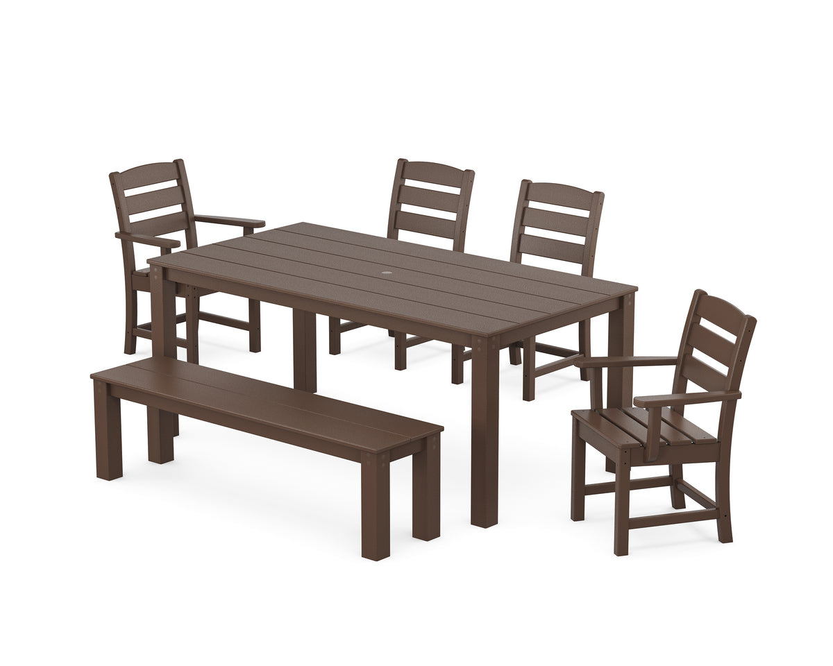 POLYWOOD Lakeside 6-Piece Parsons Dining Set with Bench with Lakeside Dining Side Chair in Mahogany