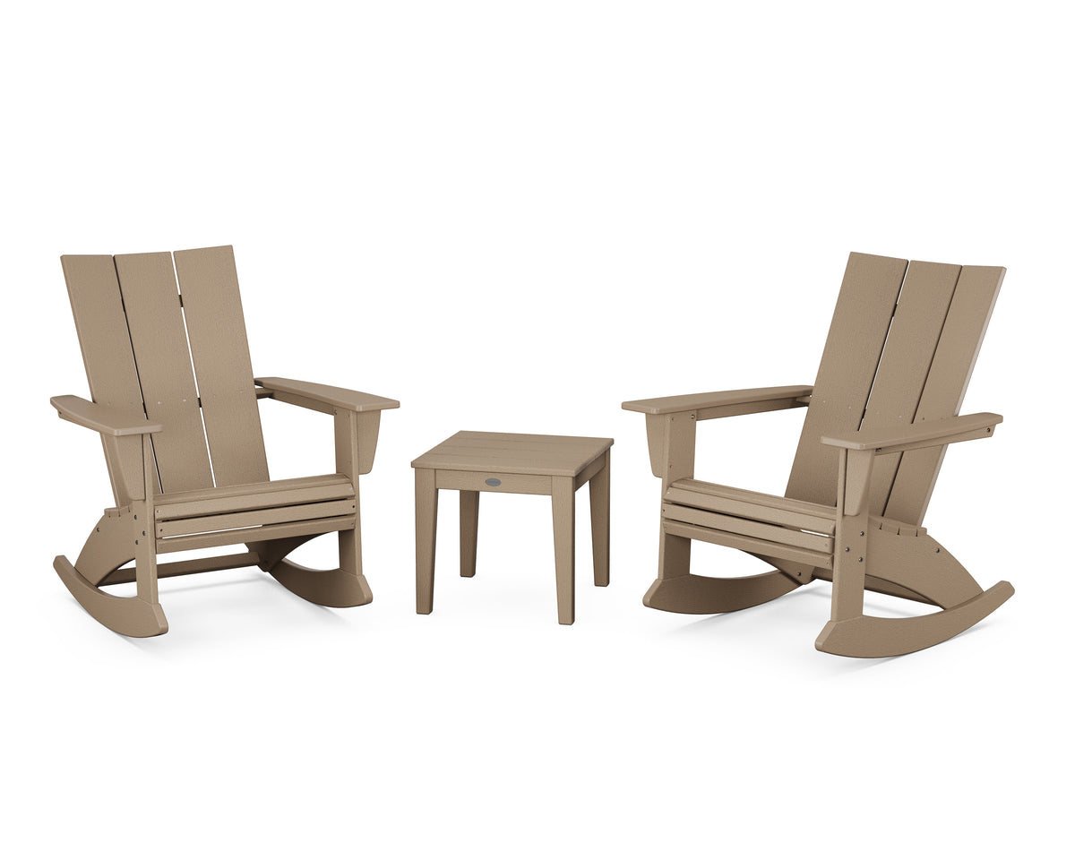 POLYWOOD Modern Curveback 3-Piece Adirondack Rocking Chair Set in Vintage Sahara