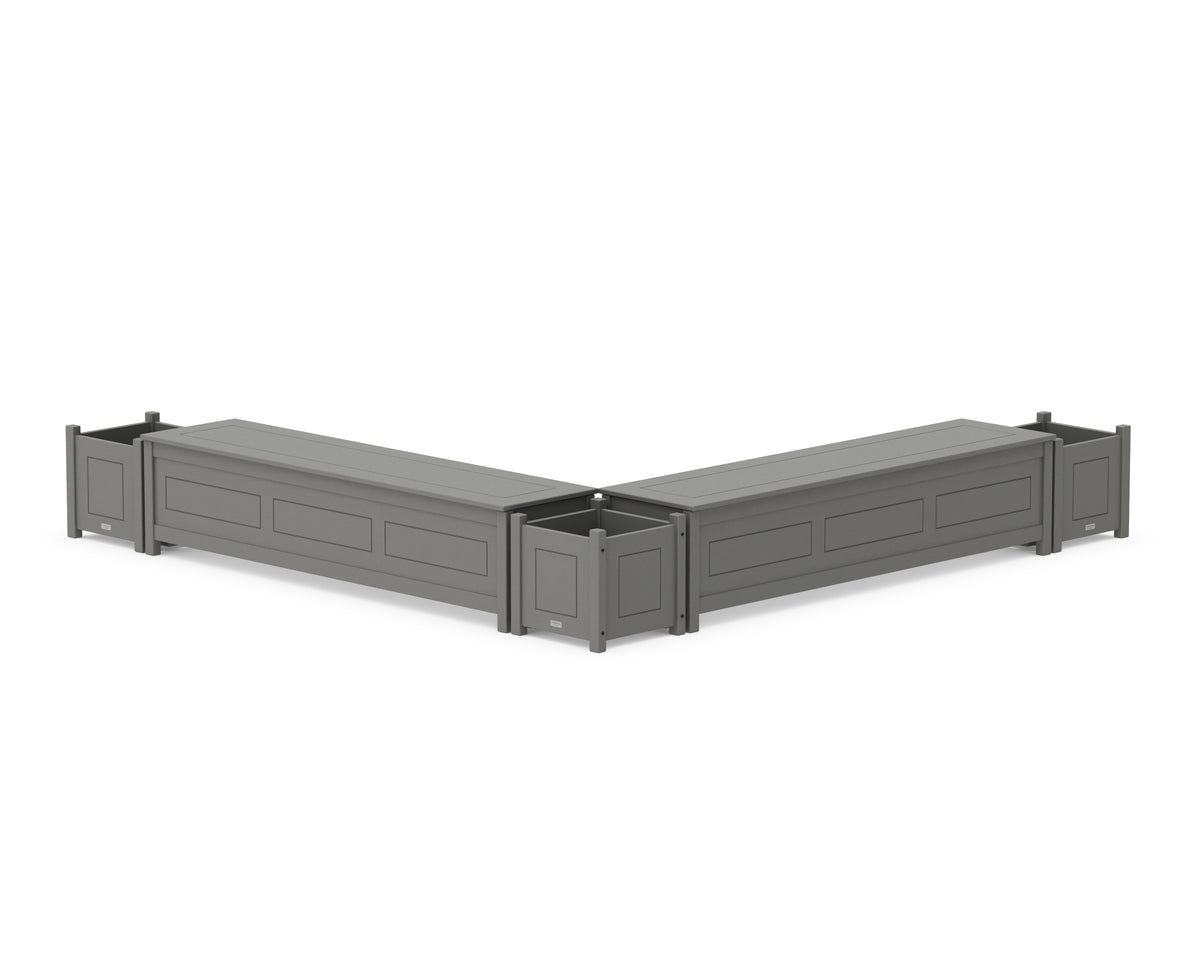 POLYWOOD 72" Country Living L-Shaped Planter Storage Bench Corner Set in Slate Grey