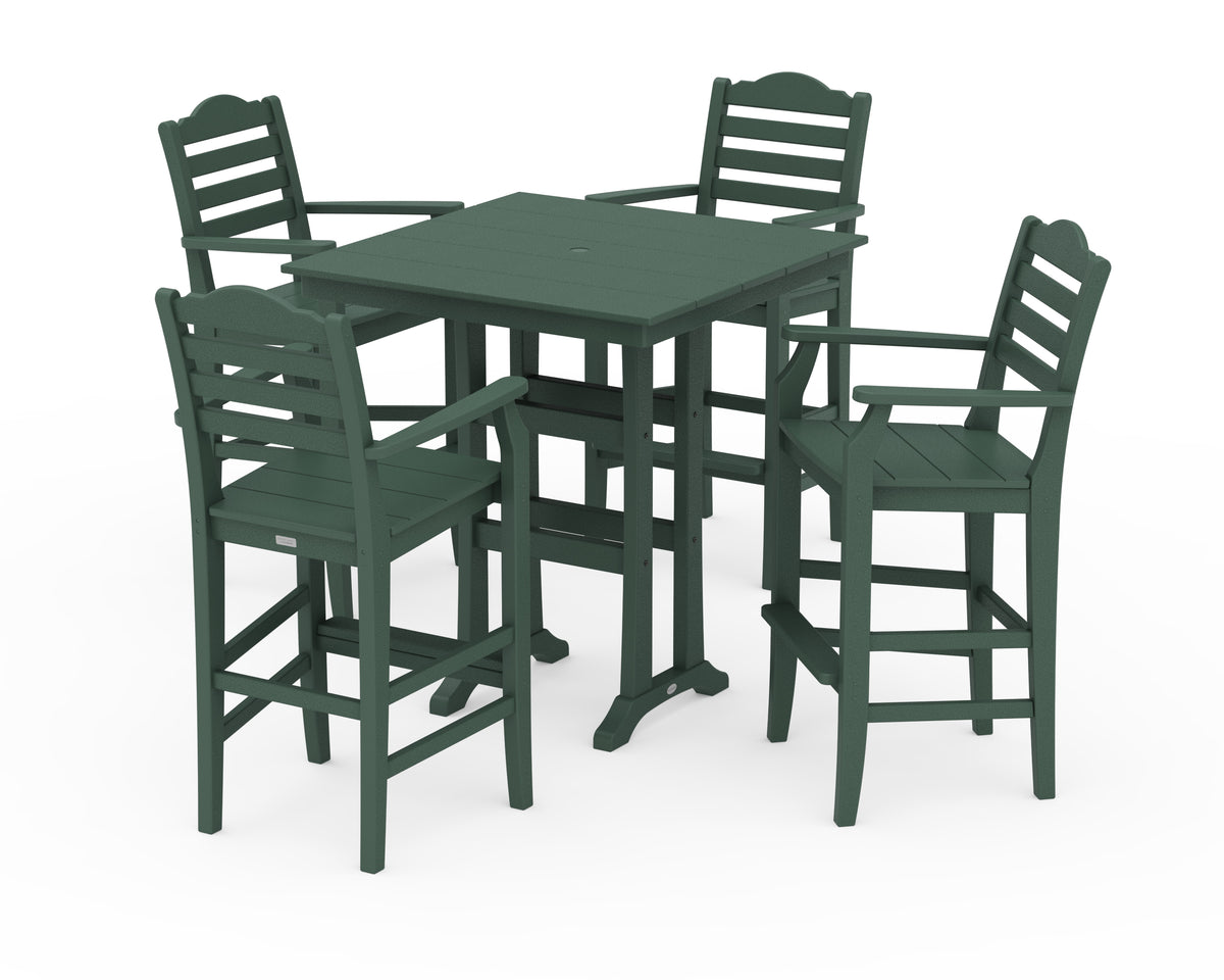 POLYWOOD Savannah 5-Piece Farmhouse Bar Set with Trestle Legs in Green