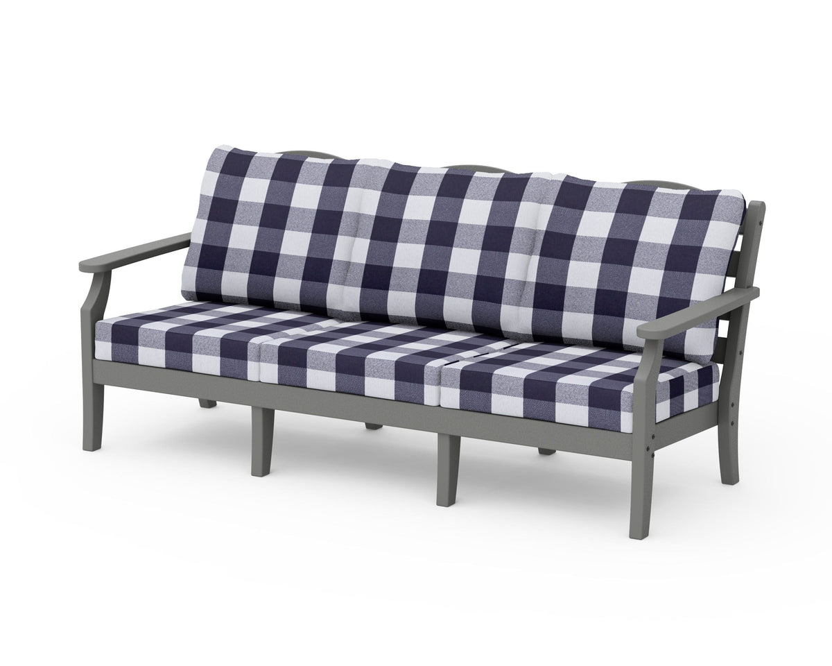 POLYWOOD Savannah Deep Seating Sofa in Slate Grey / Buffalo Plaid Navy