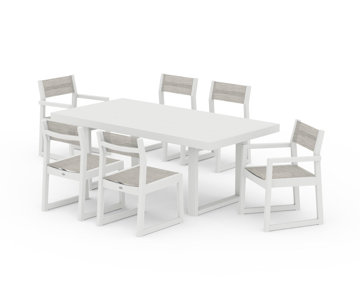 POLYWOOD EDGE Sling 7-Piece Dining Set in Vintage White / Birch