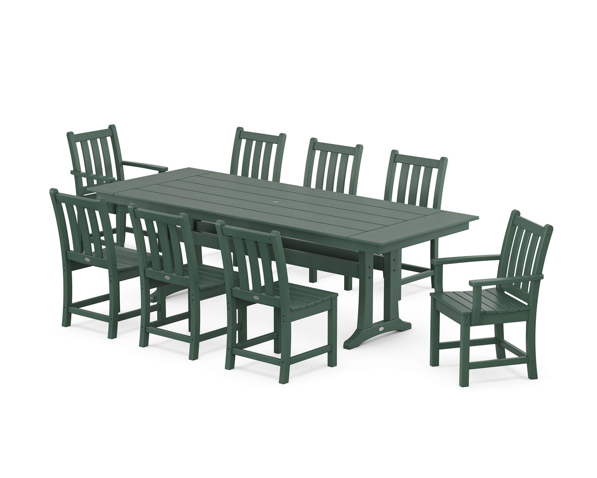POLYWOOD Traditional Garden 9-Piece Farmhouse Dining Set with Trestle Legs in Green
