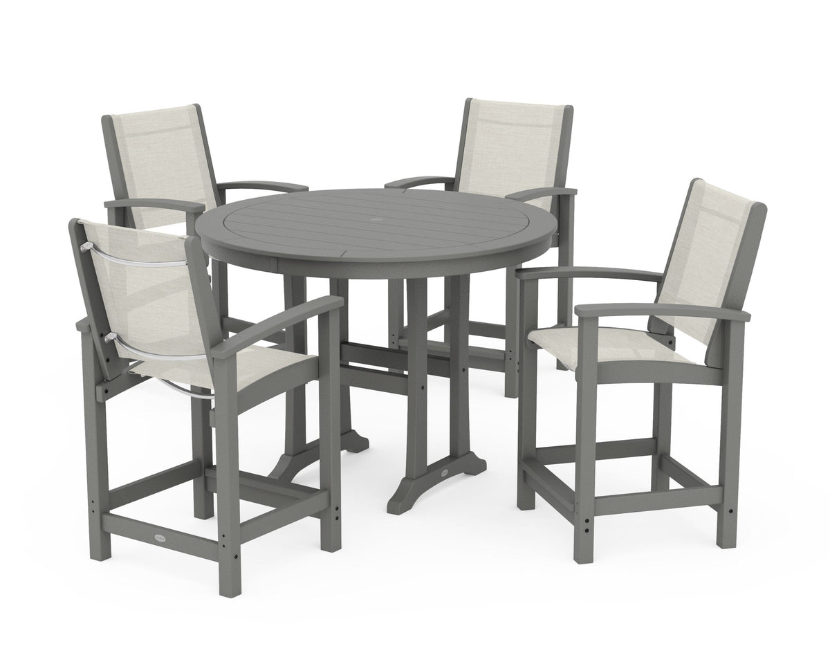 POLYWOOD Coastal 5-Piece Counter Set in Slate Grey / Parchment