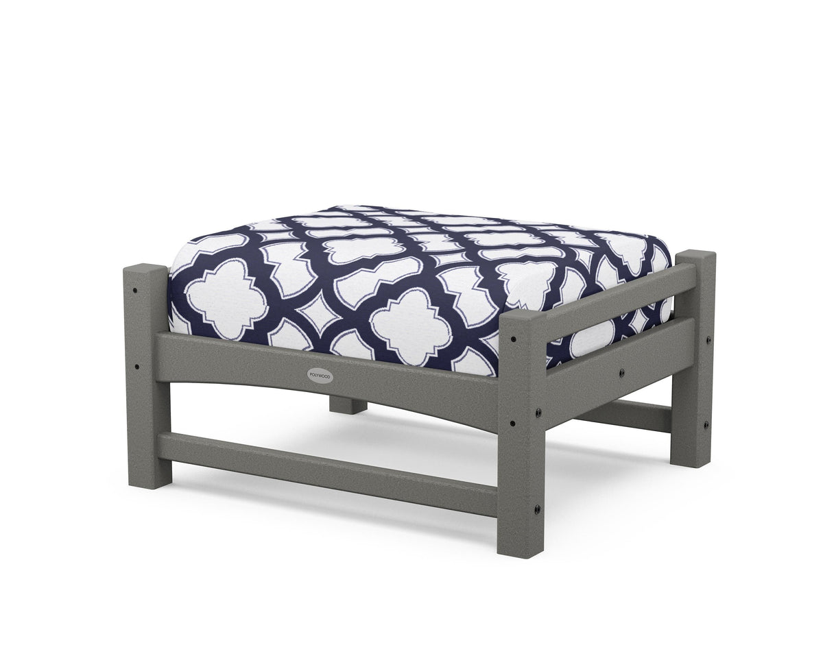POLYWOOD Club Ottoman in Slate Grey / Trellis Navy