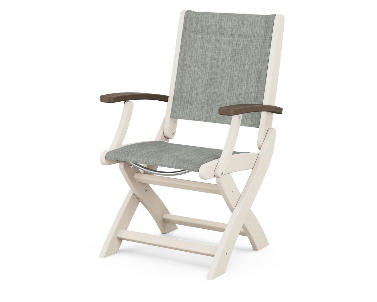 POLYWOOD Coastal Folding Chair in Sand with Kona arms and Birch sling