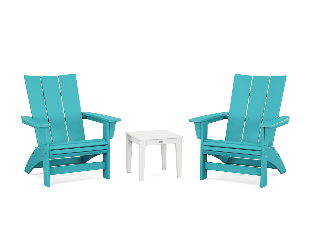 POLYWOOD 3-Piece Modern Grand Adirondack Set in Aruba / White