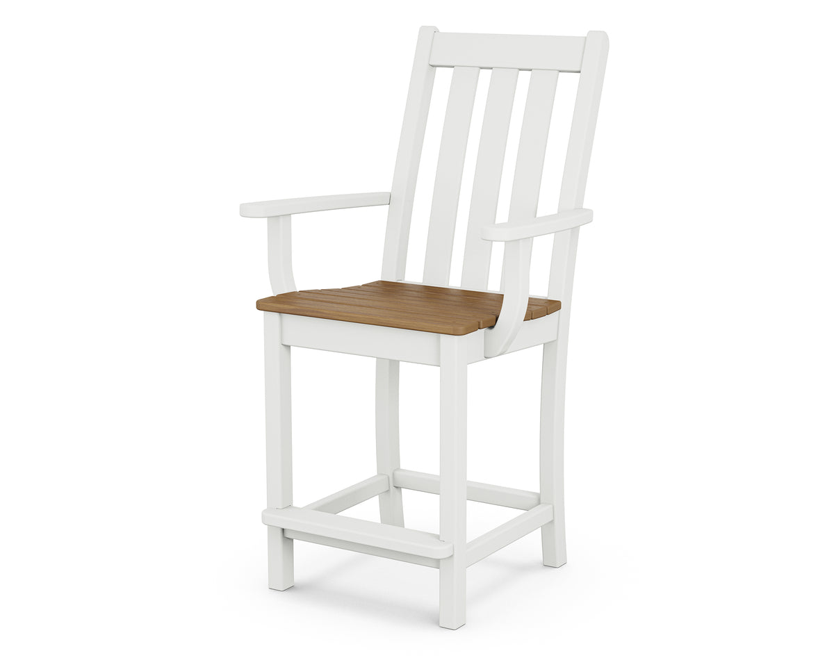 POLYWOOD Vineyard Counter Arm Chair in White / Natural