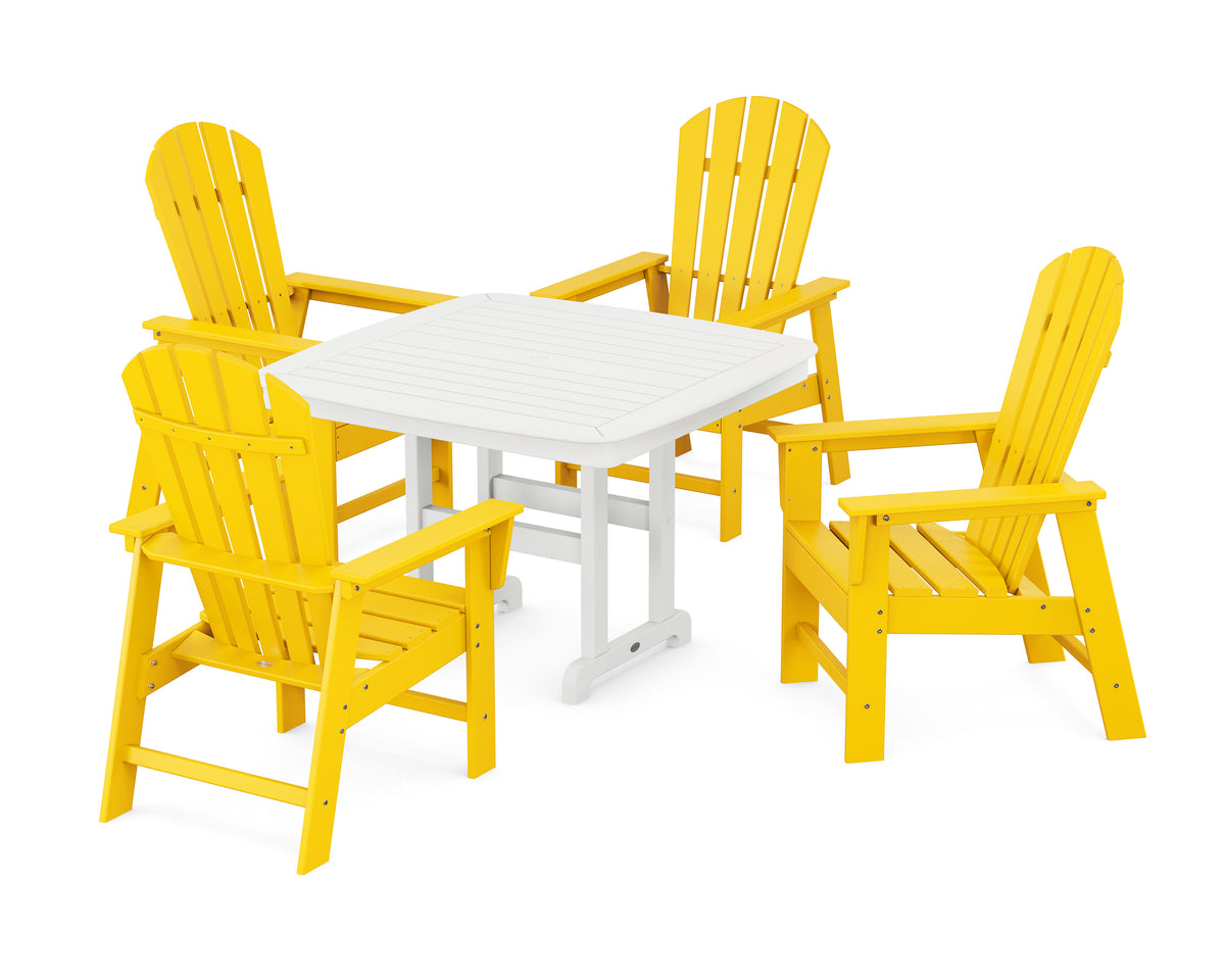 POLYWOOD South Beach 5-Piece Dining Set with Trestle Legs - 44" Table in Lemon / White