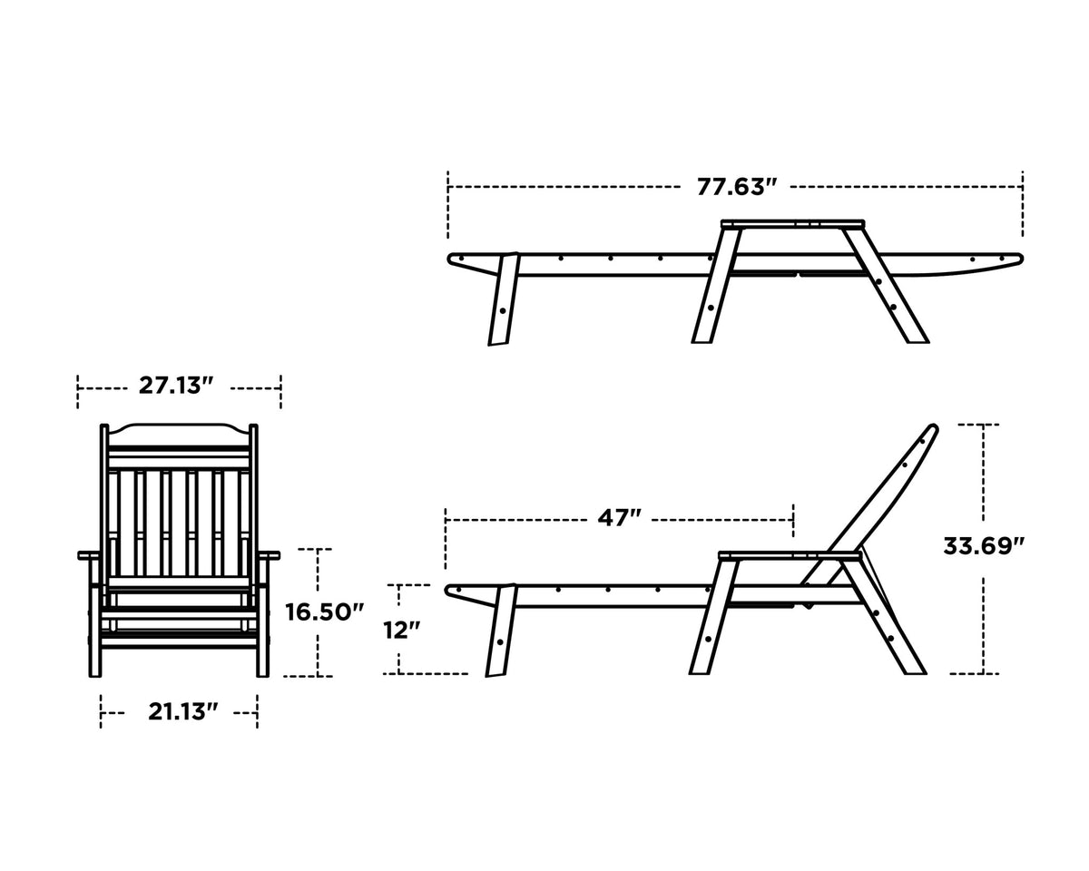 POLYWOOD Cottage Chaise with Arms dimensions