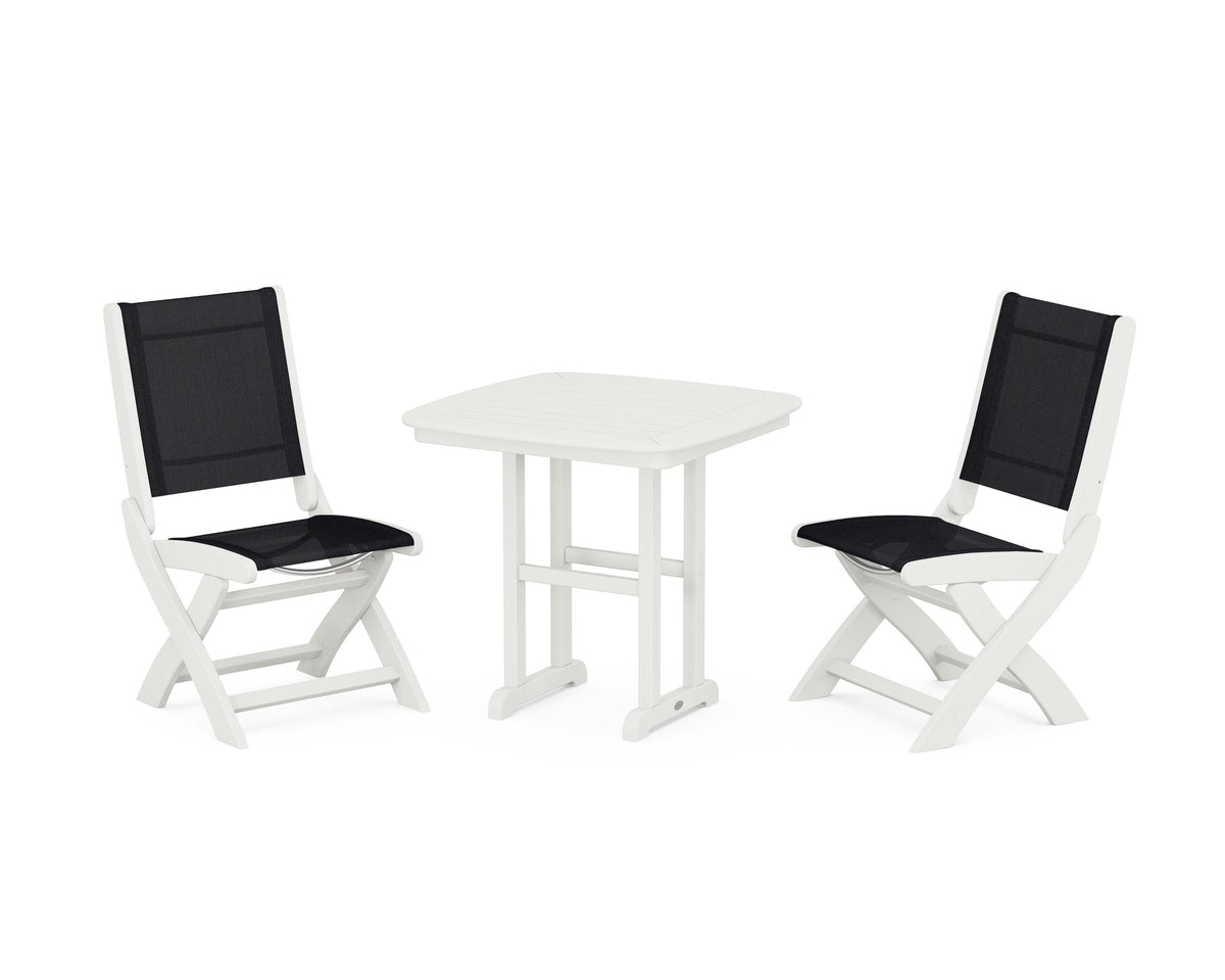 POLYWOOD Coastal Folding Side Chair 3-Piece Dining Set in Vintage White / Black