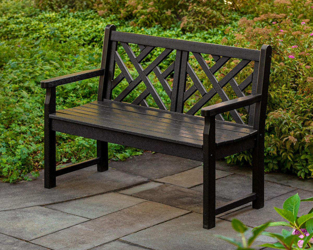 POLYWOOD Chippendale 48" Bench in Black styled outdoors