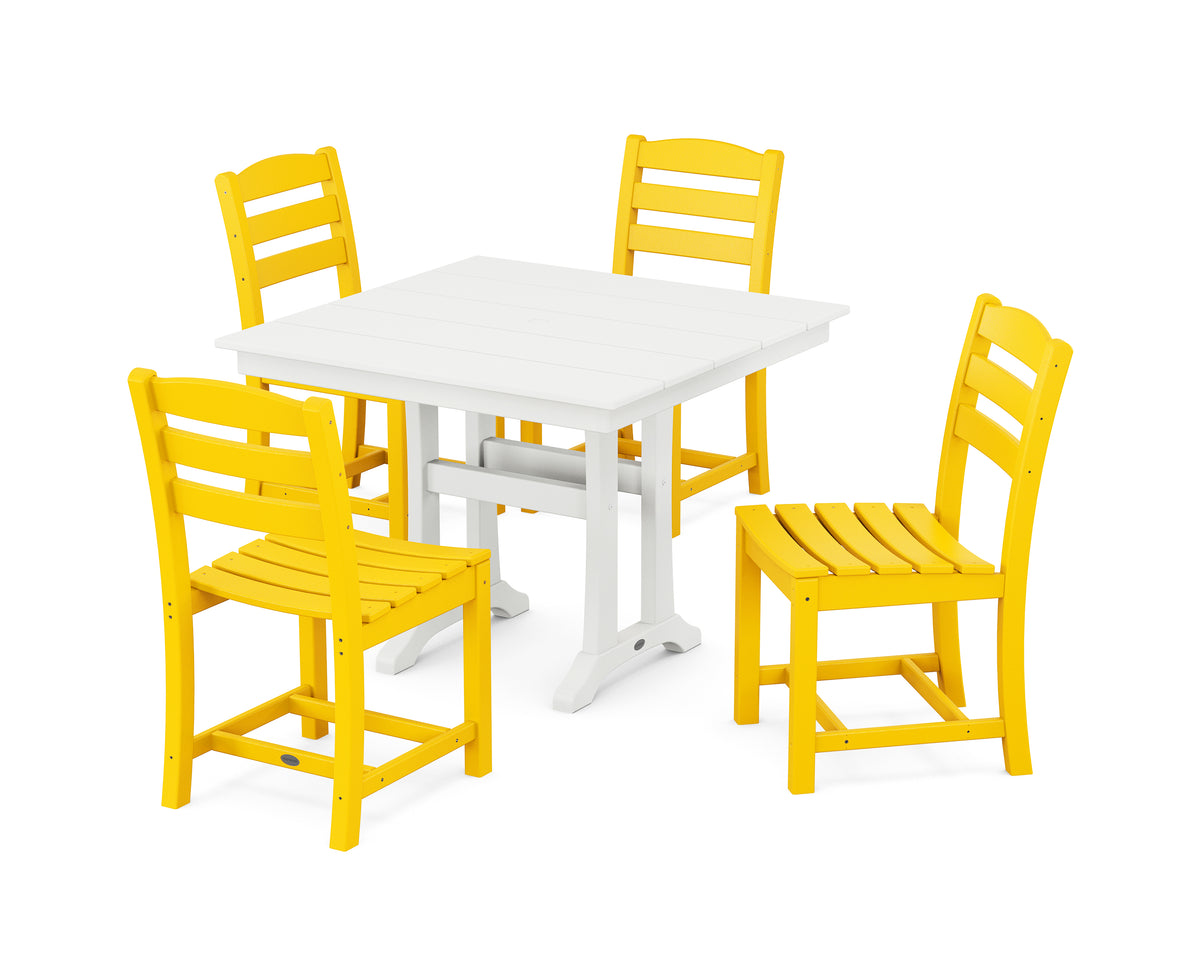 POLYWOOD La Casa Café 5-Piece Side Chair Dining Set in Lemon / White