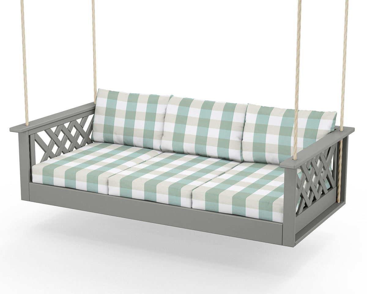 POLYWOOD Wovendale Daybed Swing in Slate Grey / Buffalo Plaid Glacier Spa