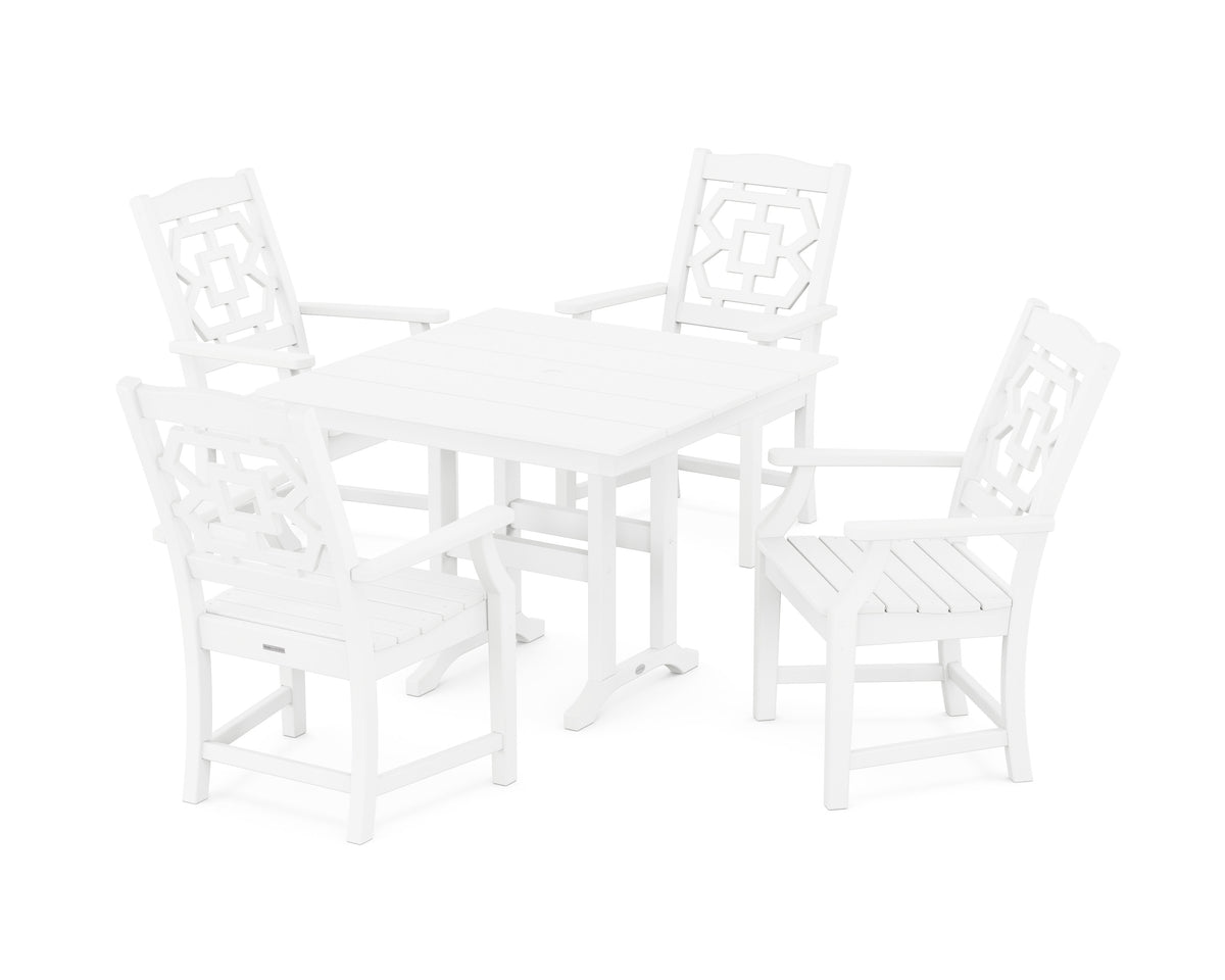 POLYWOOD Chinoiserie 5-Piece Farmhouse Dining Set in White