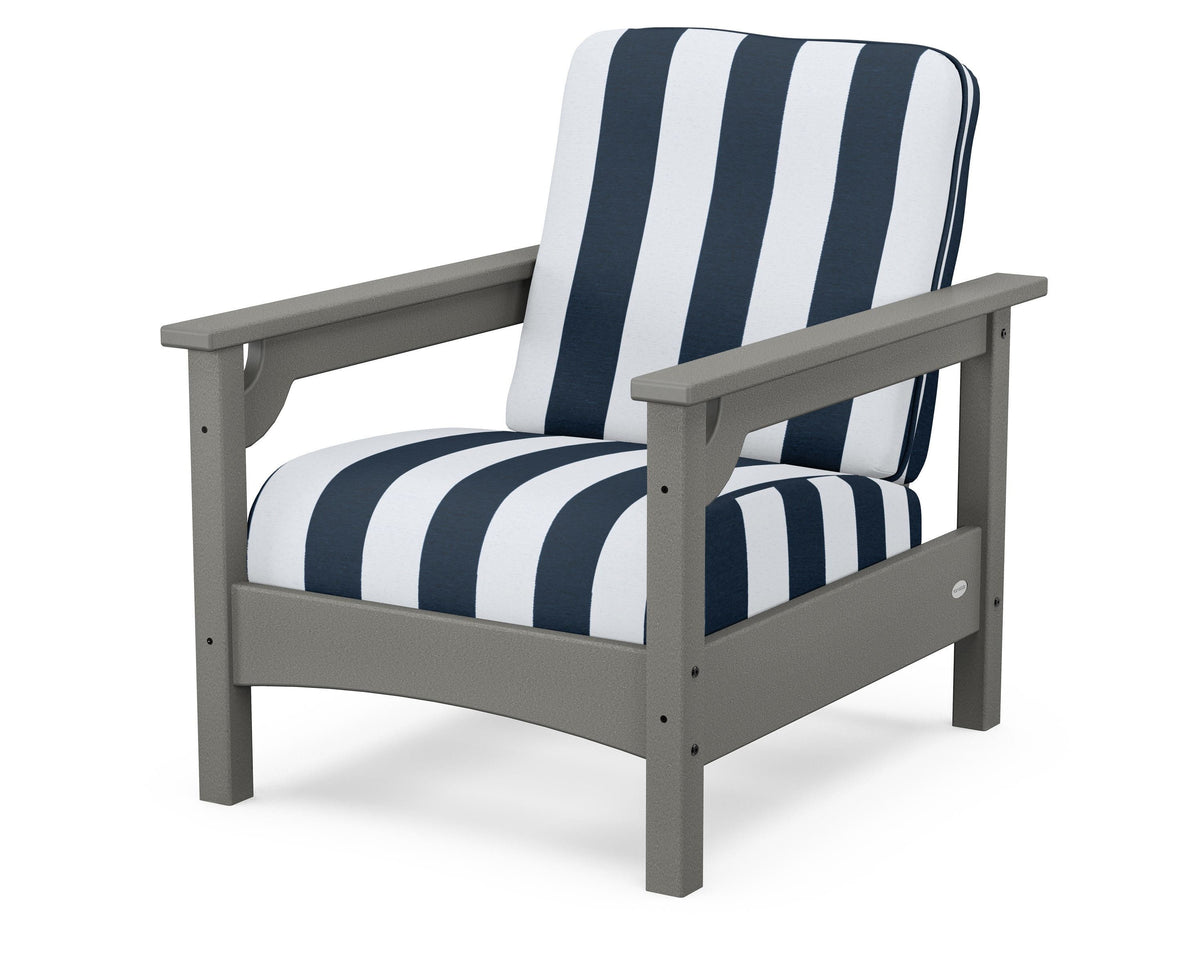 POLYWOOD Club Chair in Slate Grey / Cabana Stripe Marine Indigo