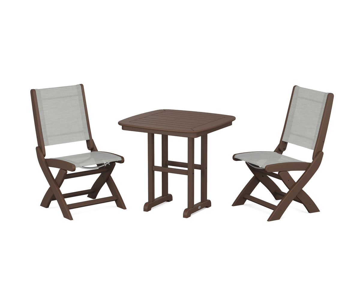 POLYWOOD Coastal Folding Side Chair 3-Piece Dining Set in Mahogany / Metallic