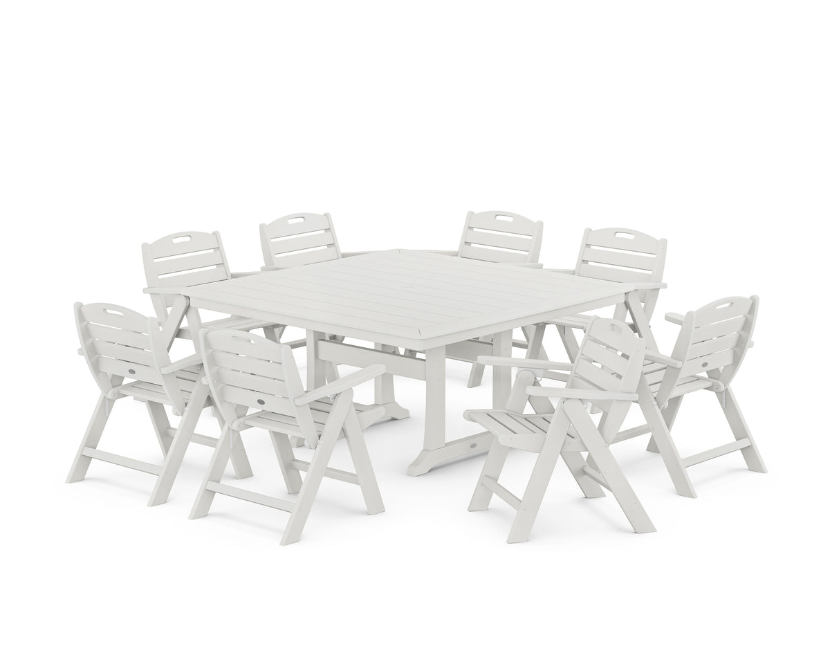 POLYWOOD Nautical Lowback 9-Piece Square Dining Set with Trestle Legs in Vintage White