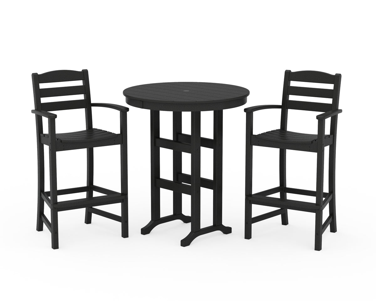 POLYWOOD La Casa Café 3-Piece Round Farmhouse Bar Set in Black