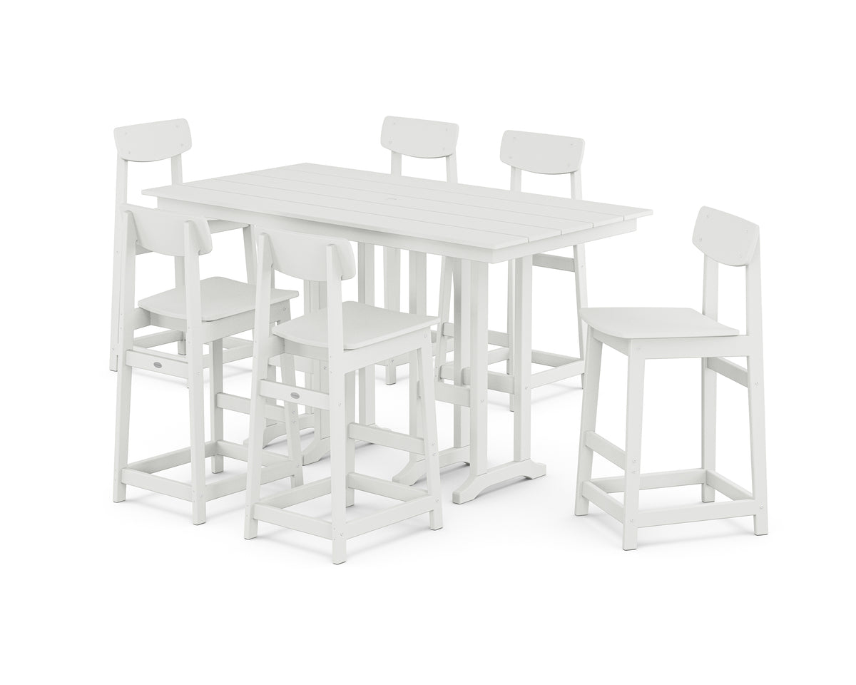 POLYWOOD Modern Studio Urban Bar Chair 7-Piece Set in White
