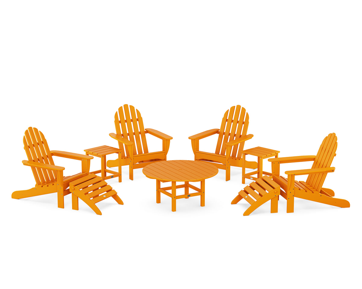 POLYWOOD Classic Adirondack Chair 9-Piece Conversation Set in Tangerine