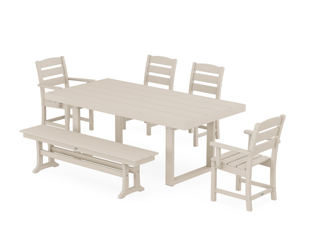 POLYWOOD Lakeside 6-Piece Dining Set with Bench - 39" x 78" Table in Sand