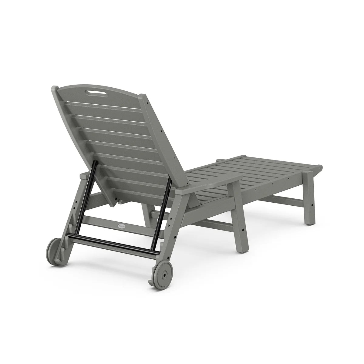 Gray outdoor lounge chair with wheels on a white background