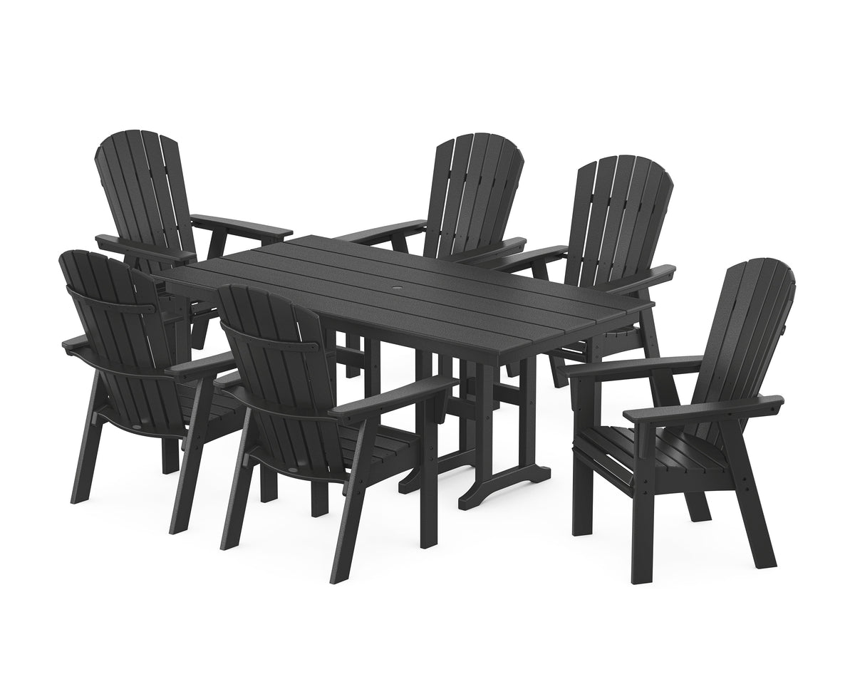 POLYWOOD Nautical Curveback Adirondack 7-Piece Farmhouse Dining Set in Black