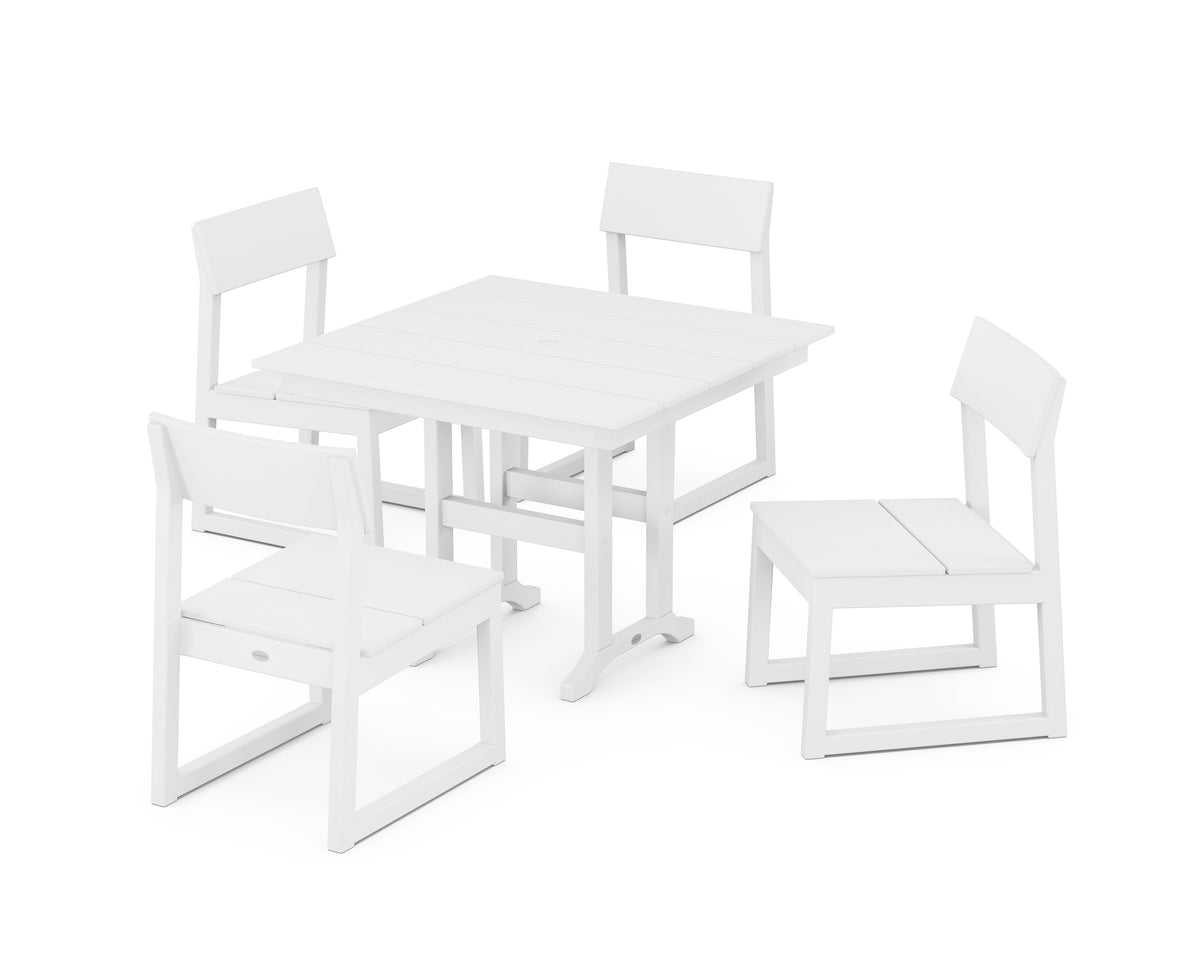 POLYWOOD EDGE Side Chair 5-Piece Farmhouse Dining Set in White