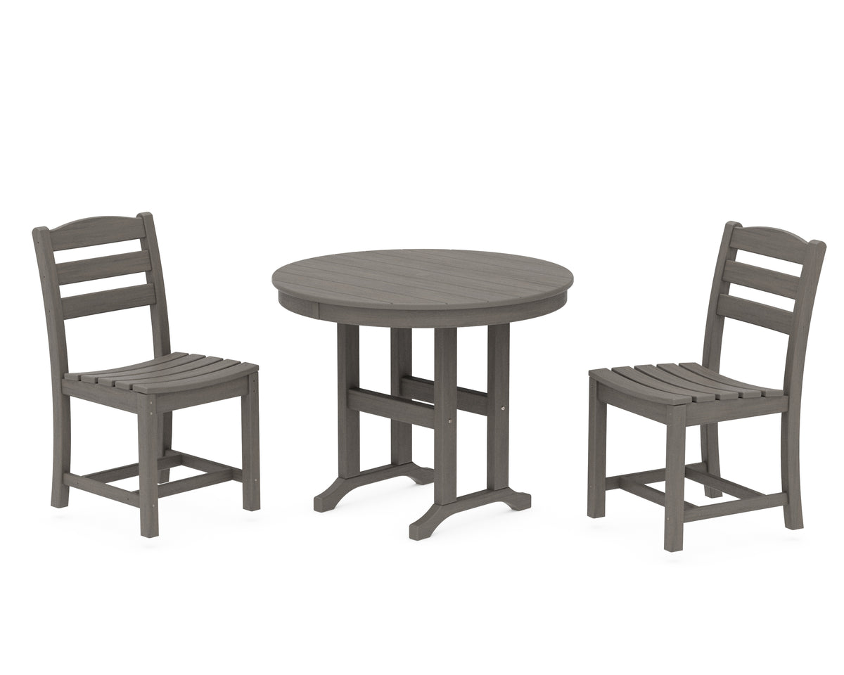POLYWOOD La Casa Café Side Chair 3-Piece Round Dining Set in Driftwood
