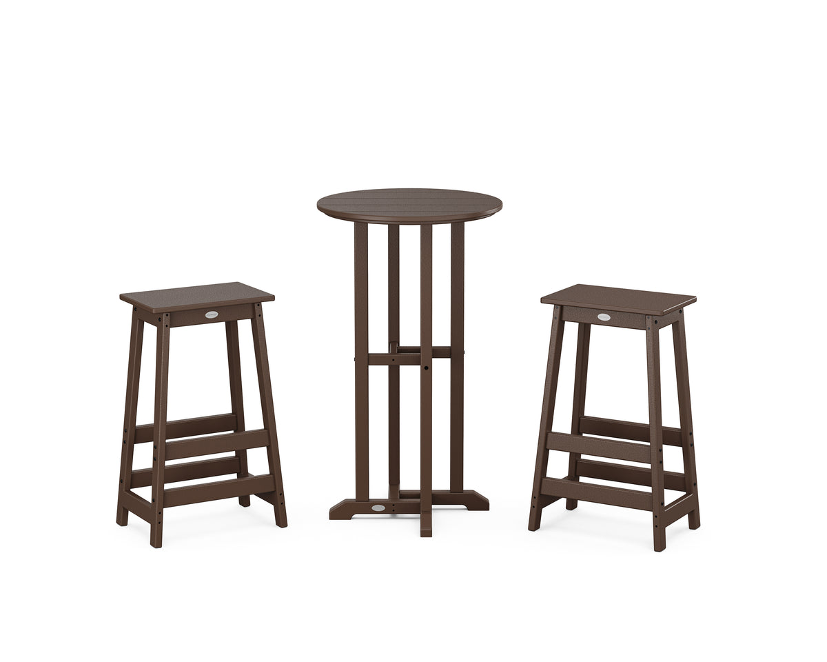 POLYWOOD Modern Studio Bar Stool 3-Piece Bistro Set in Mahogany