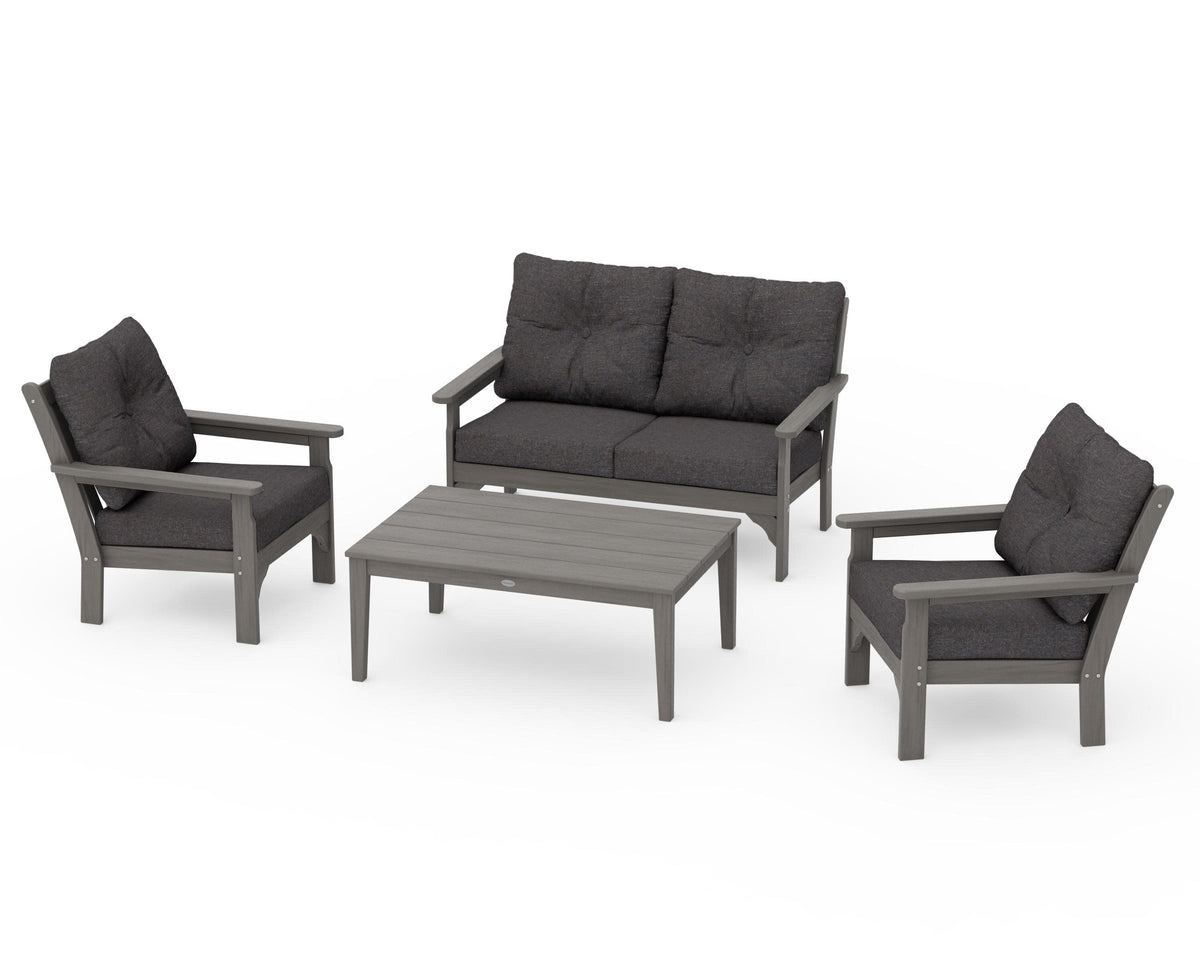 POLYWOOD Vineyard 4-Piece Deep Seating Set with Two Chairs and Loveseat in Driftwood / Ash Charcoal