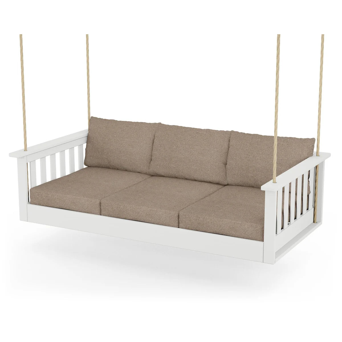 POLYWOOD Vineyard Daybed Swing in White / Spiced Burlap