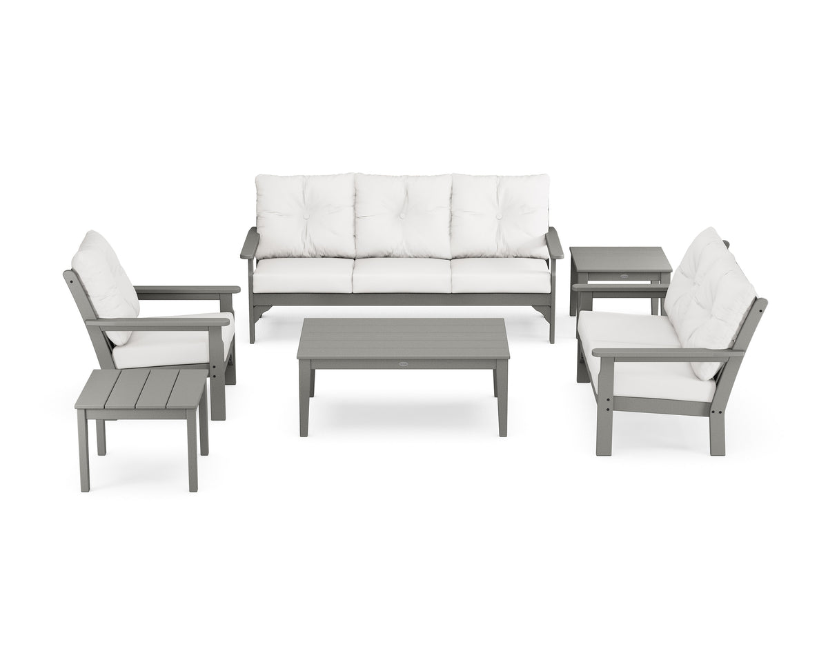 POLYWOOD Vineyard 6-Piece Deep Seating Set in Slate Grey / Natural Linen