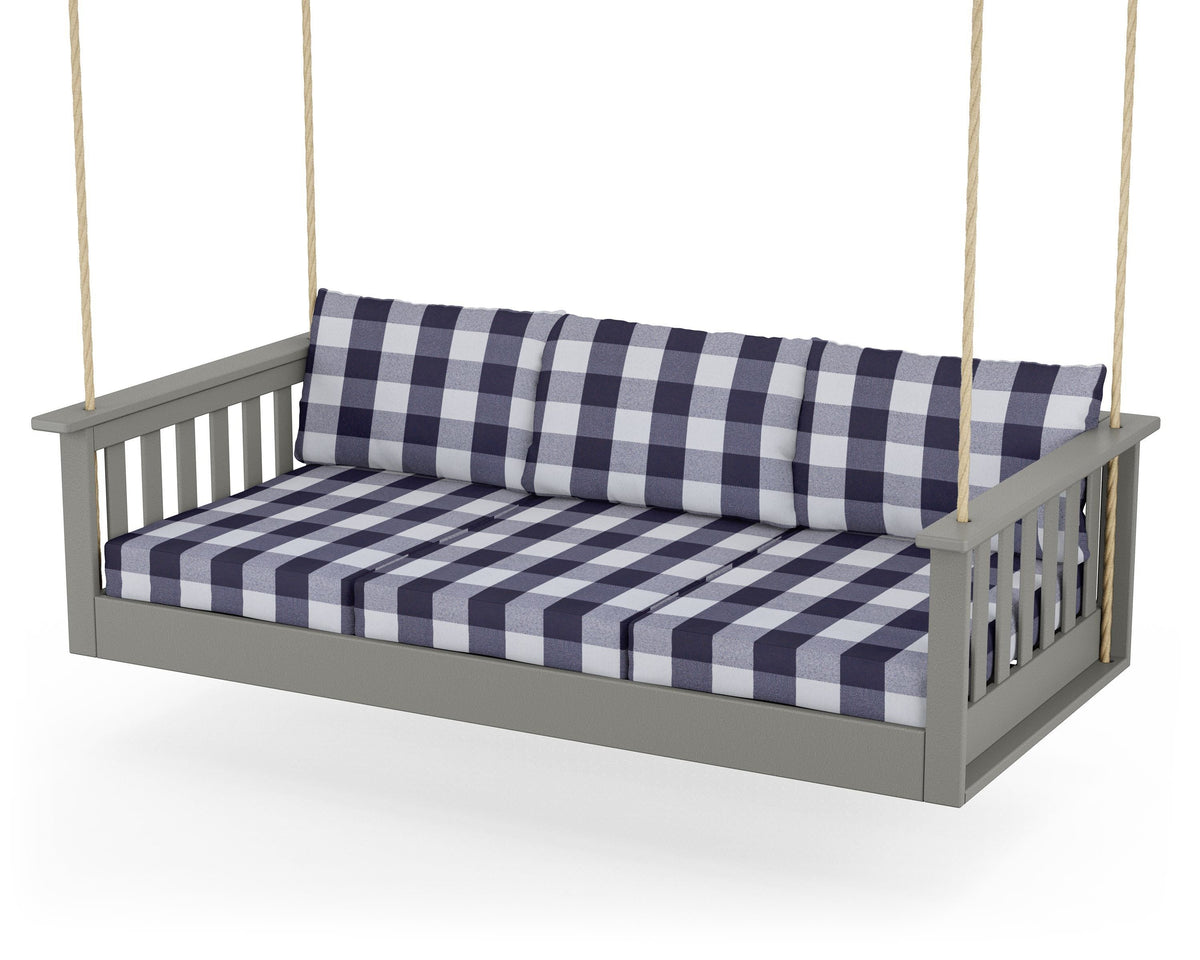 POLYWOOD Vineyard Daybed Swing in Slate Grey / Buffalo Plaid Navy