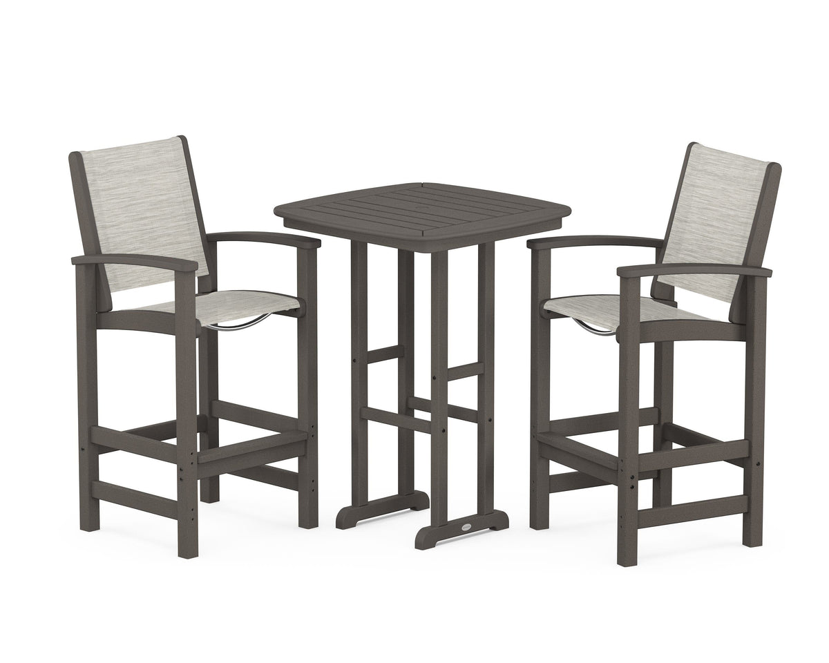 POLYWOOD Coastal 3-Piece Bar Set in Vintage Coffee / Birch