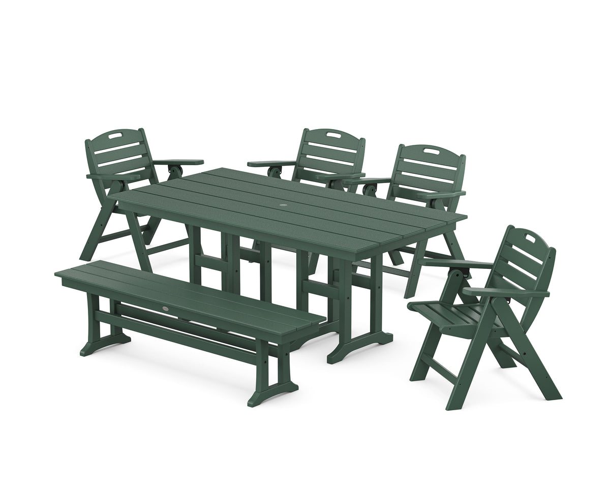 POLYWOOD Nautical Lowback 6-Piece Farmhouse Dining Set with Bench in Green