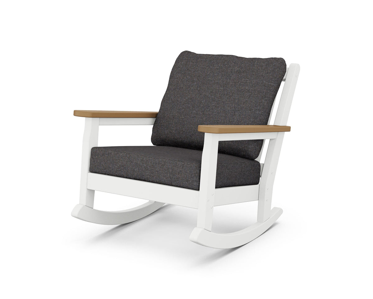 POLYWOOD Chippendale Deep Seating Rocking Chair in White / Natural / Ash Charcoal