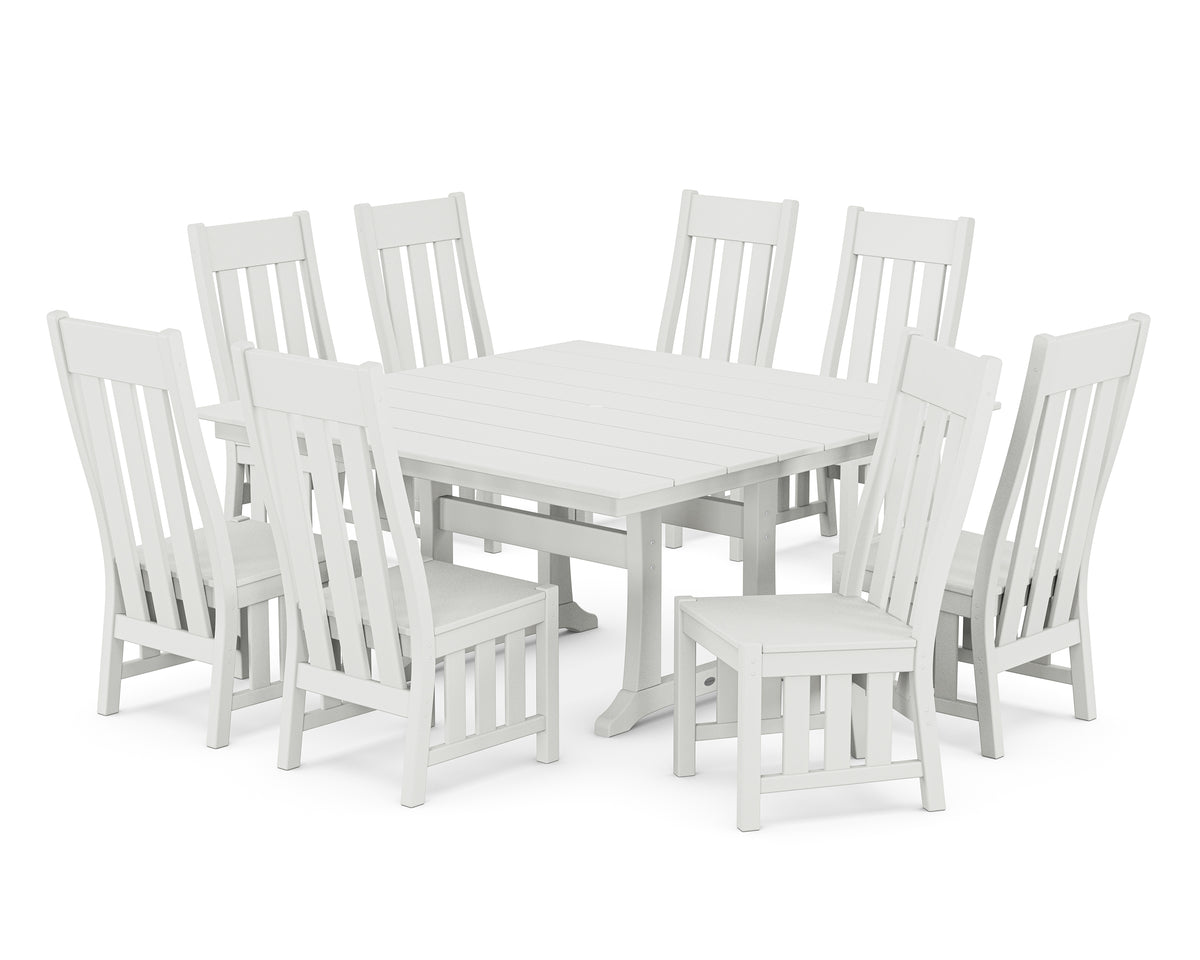 POLYWOOD Acadia Side Chair 9-Piece Square Farmhouse Dining Set with Trestle Legs in White
