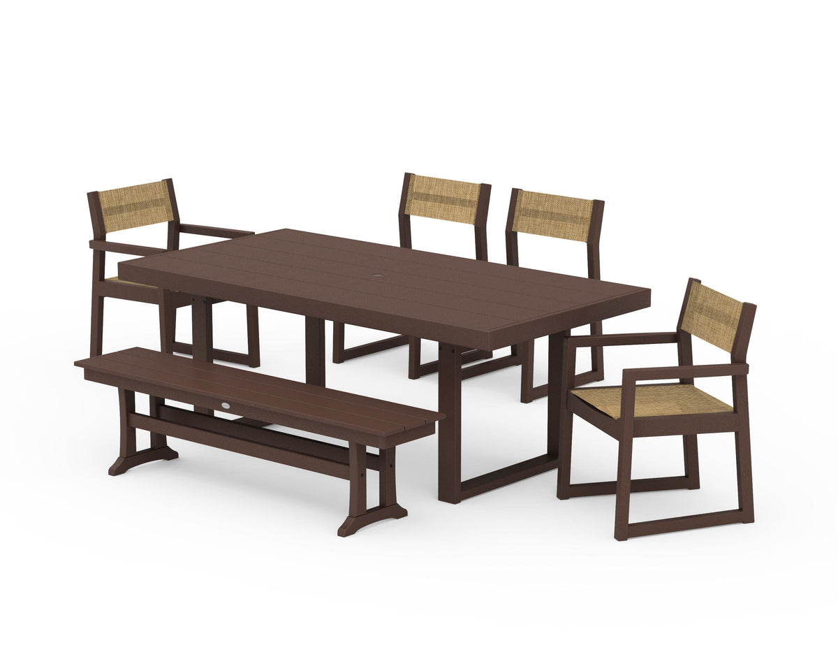 POLYWOOD EDGE Sling 6-Piece Dining Set with Bench in Mahogany / Burlap