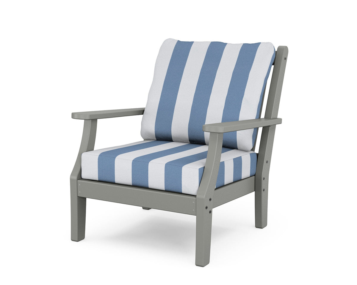 POLYWOOD Wovendale Deep Seating Chair in Slate Grey / Cabana Stripe Sky Blue
